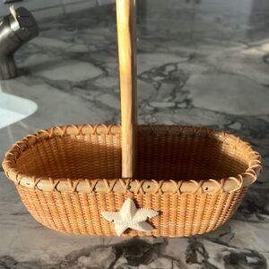 Nantucket Hand Woven Rattan Swing Handled Basket with Starfish Accent - Natural